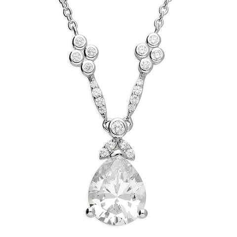 Silver Cubic Zirconia pendant and chain complete with presentation box