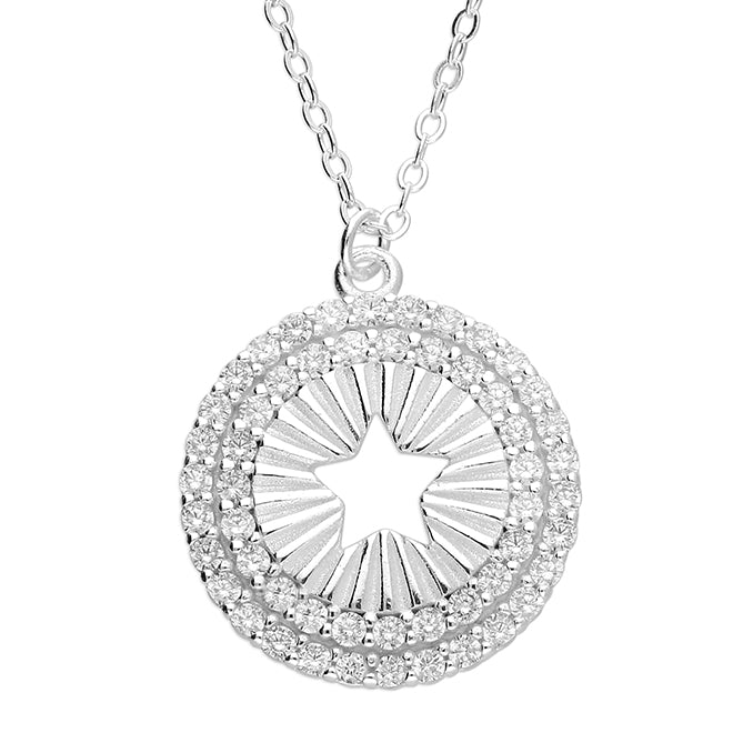 Silver Cubic Zirconia pendant and chain complete with presentation box