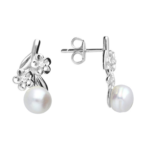 Silver Freshwater Pearl and Cubic Zirconia stud earrings complete with presentation box
