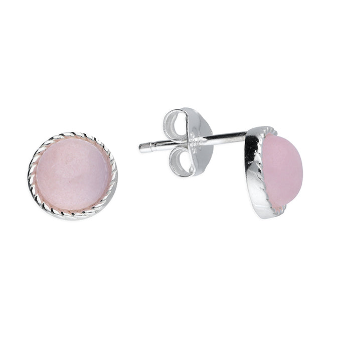 Silver Rose Quartz stud earrings complete with presentation box