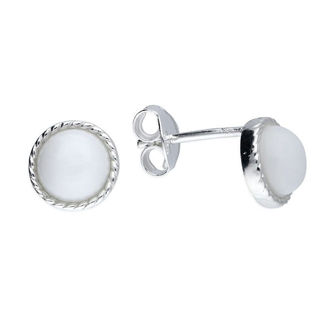 Silver White Agate stud earrings complete with presentation box