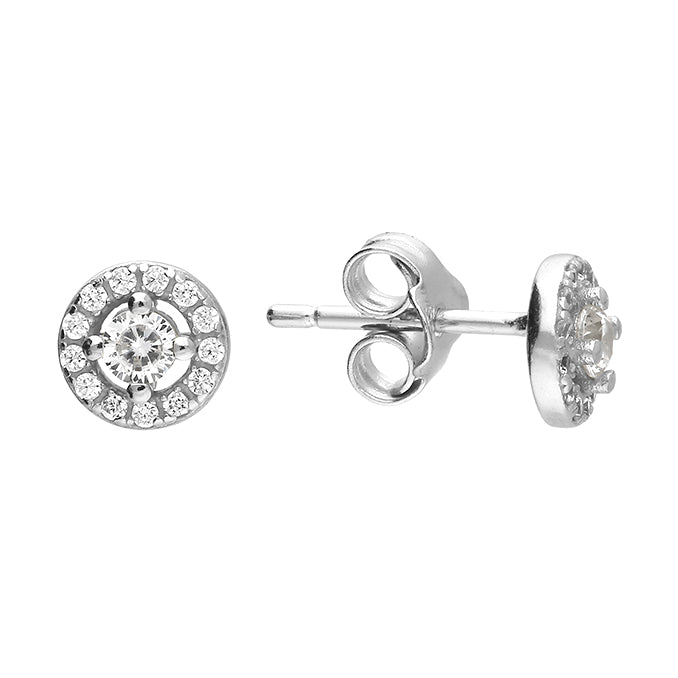 Silver Cubic Zirconia stud earrings complete with presentation box