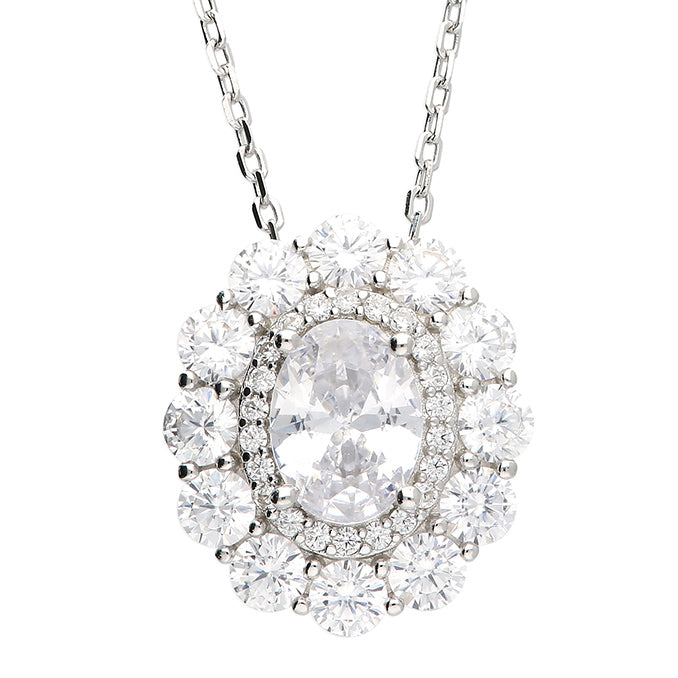 Silver Cubic Zirconia pendant and chain complete with presentation box