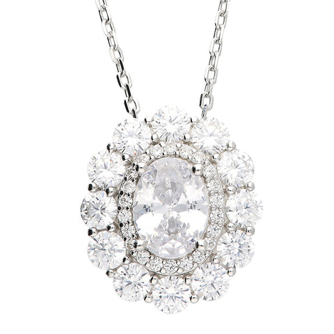 Silver Cubic Zirconia pendant and chain complete with presentation box