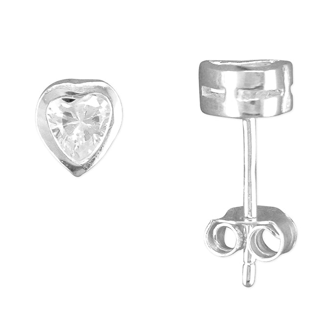 Silver Cubic Zirconia heart stud earrings complete with presentation box