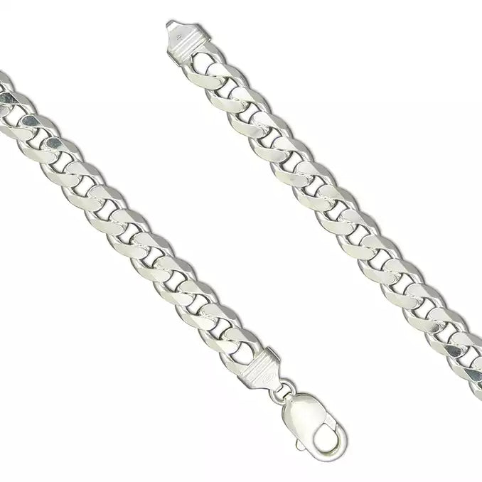 Silver Men's filed flat curb link Chain complete with presentation box