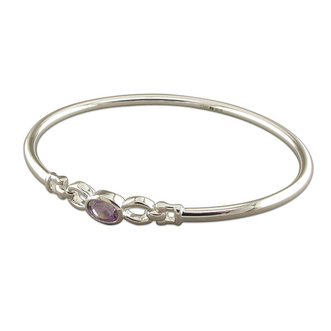 Silver Amethyst set bangle complete with presentation box