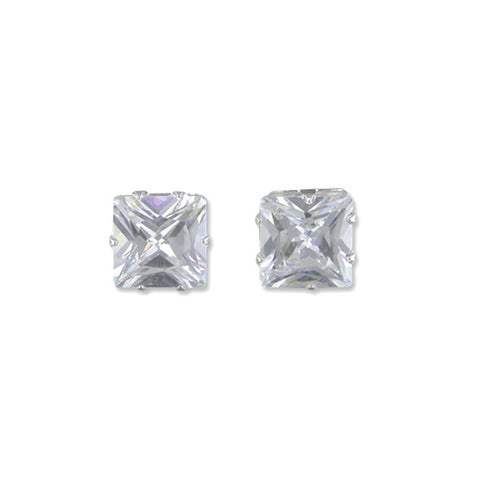 Silver Cubic Zirconia square stud earrings complete with presentation box
