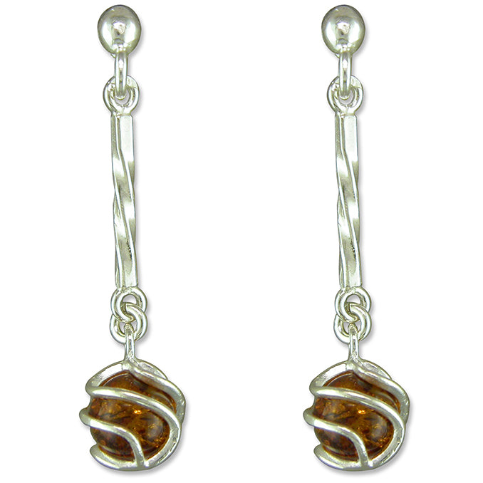 Silver Amber drop earrings complete with presentation box