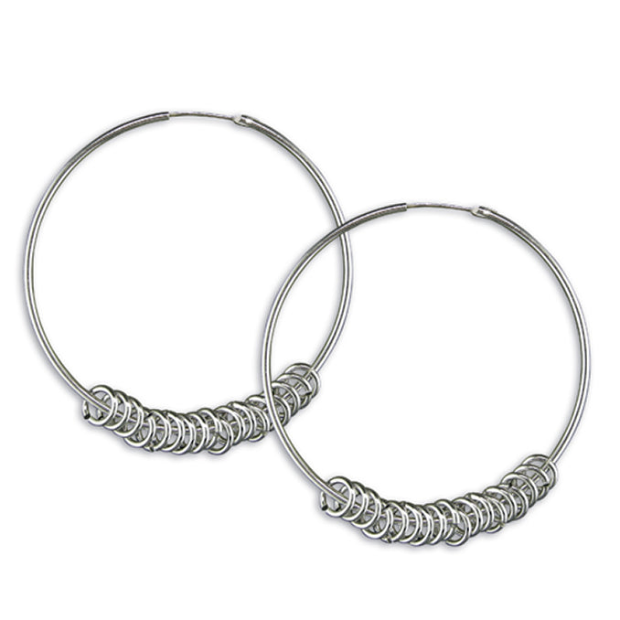 Silver hinged wire hoop earrings complete with presentation box