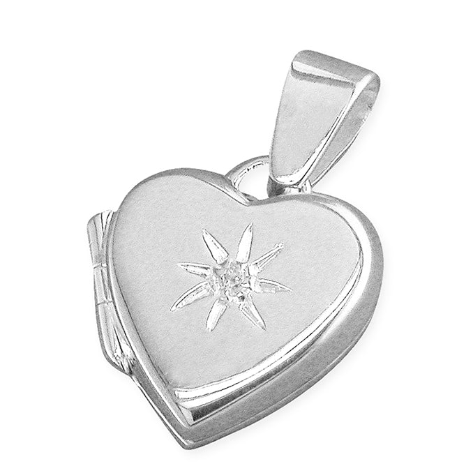 Silver Cubic Zirconia set Locket and Chain complete with presentation box