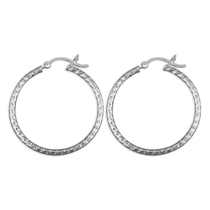 Silver hinged wire hoop earrings complete with presentation box