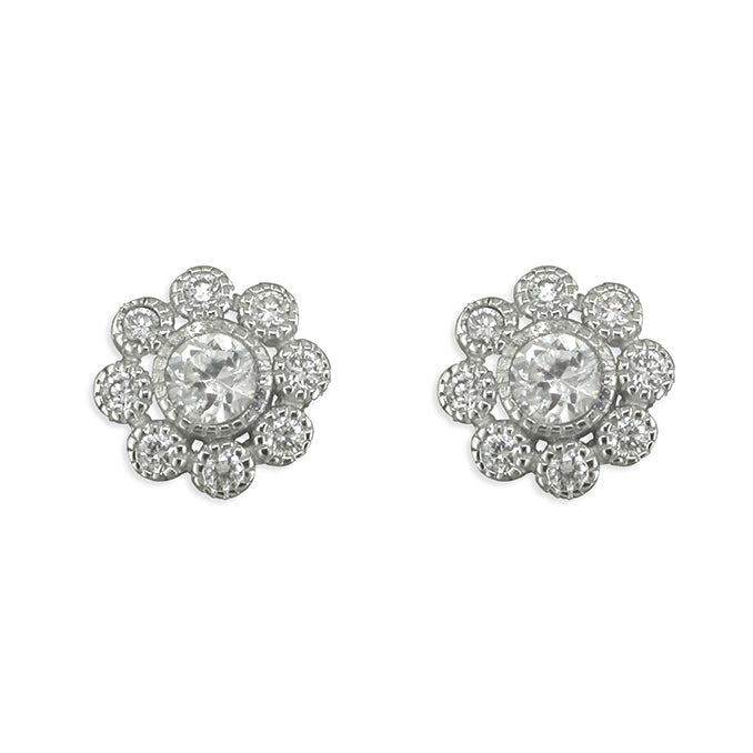 Silver Cubic Zirconia stud earrings complete with presentation box