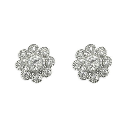 Silver Cubic Zirconia stud earrings complete with presentation box