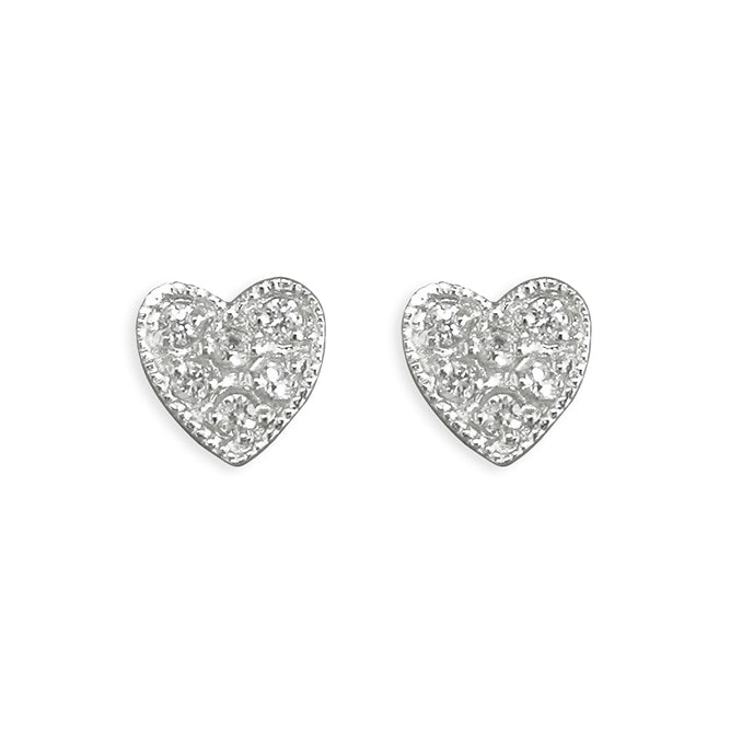 Silver Cubic Zirconia heart stud earrings complete with presentation box