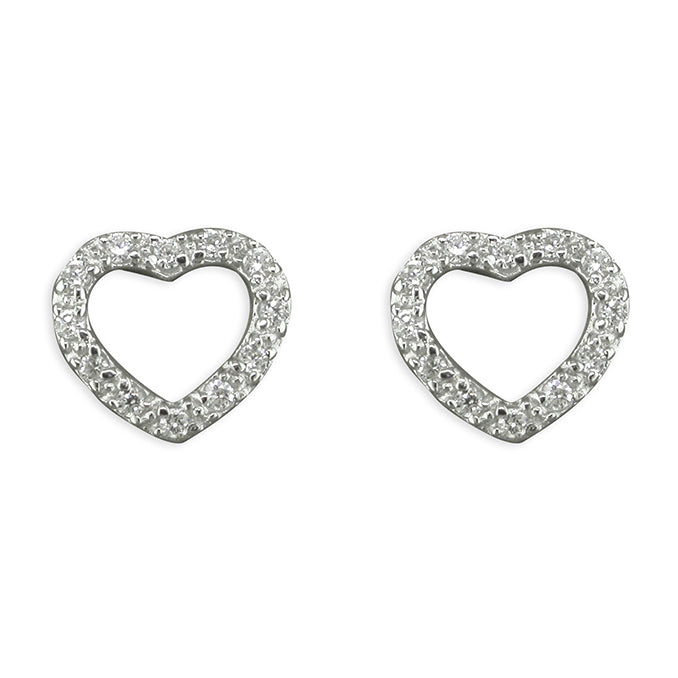 Silver Cubic Zirconia heart stud earrings complete with presentation box