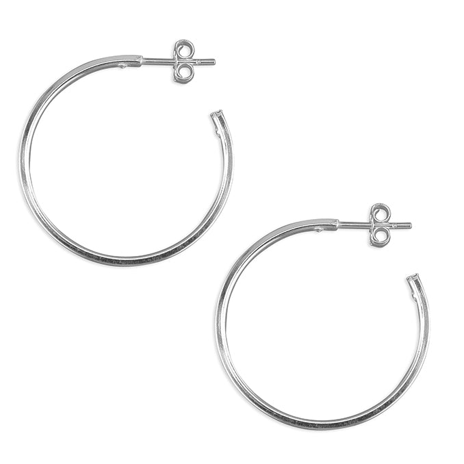 Silver post and scroll back hoop earrings complete with presentation box