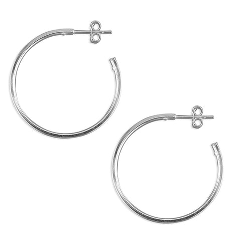 Silver post and scroll back hoop earrings complete with presentation box