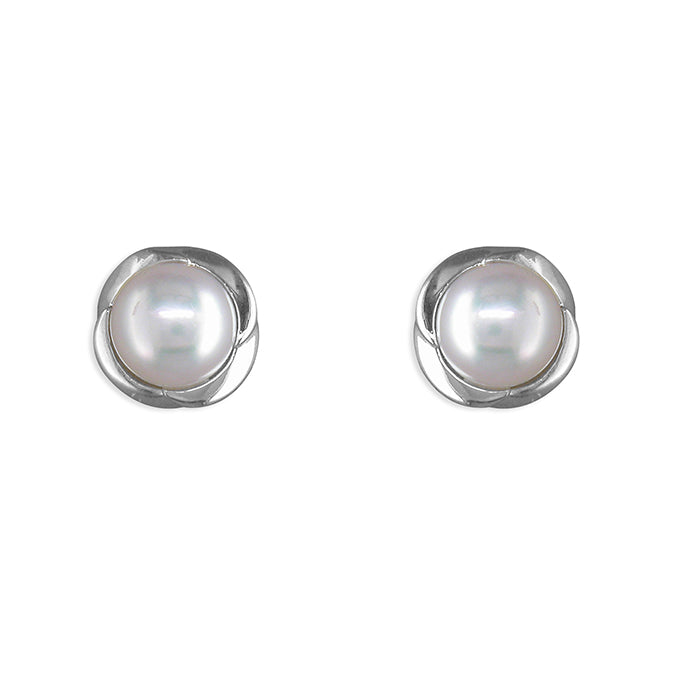 Silver Freshwater Pearl round stud earrings complete with presentation box