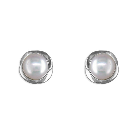 Silver Freshwater Pearl round stud earrings complete with presentation box