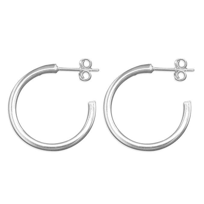 Silver post and scroll back hoop earrings complete with presentation box