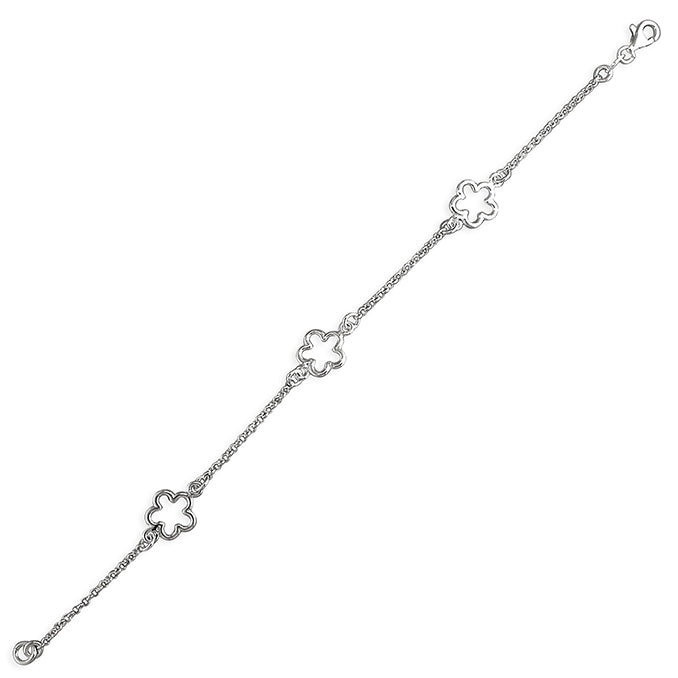 Silver Triple Outline Flowers Link Bracelet complete with presentation box