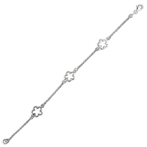 Silver Triple Outline Flowers Link Bracelet complete with presentation box