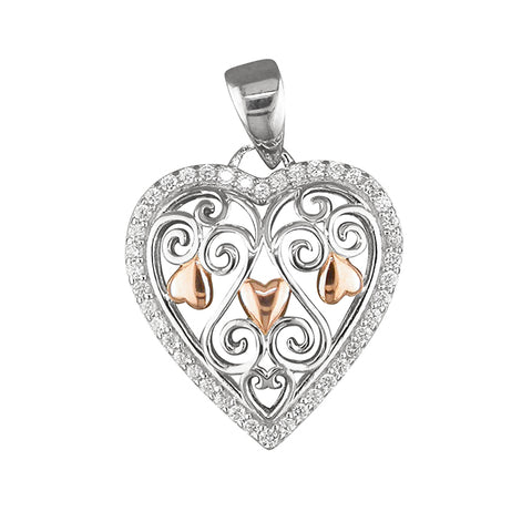 Silver Cubic Zirconia heart pendant and chain complete with presentation box