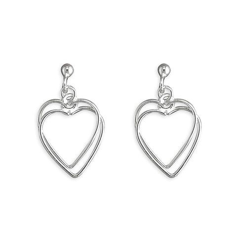 Silver heart drop earrings complete with presentation box