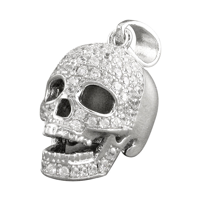 Silver Cubic Zirconia set Skull pendant and Chain complete with presentation box