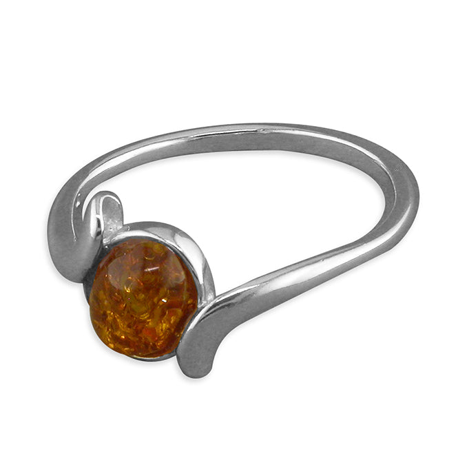 Silver Single Amber set Ring complete with presentation box