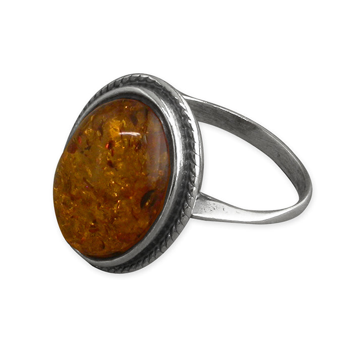 Silver Single Amber set Ring complete with presentation box