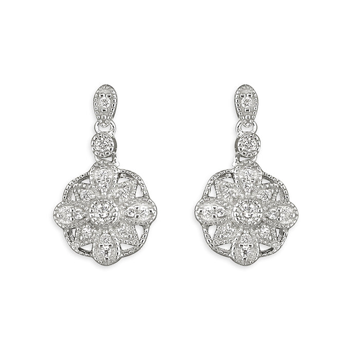 Silver Cubic Zirconia drop earrings complete with presentation box
