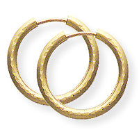 9ct Yellow Gold 14mm diameter patterned tube sleeper earrings complete with presentation box