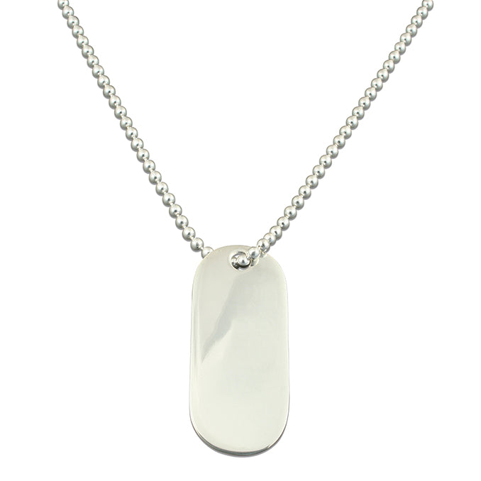 Silver Dog Tag and Chain pendant complete with presentation box