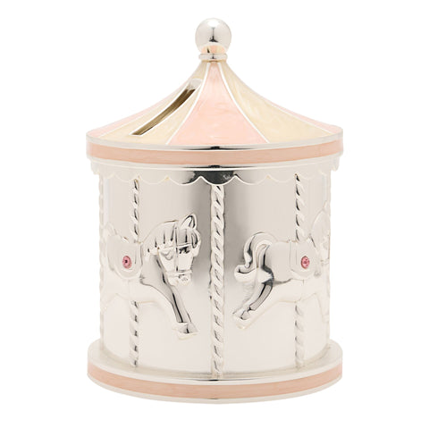 Silverplated Pink Carousel Money Box