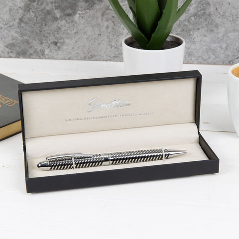Stratton Silver and Black Ballpoint Pen complete with Gift Box