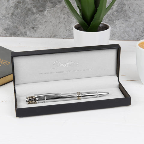 Stratton Silver and Black Scroll Ballpoint Pen complete with Gift Box