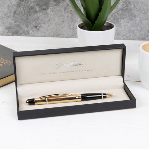 Stratton Black and Gold Ballpoint Pen complete with Gift Box