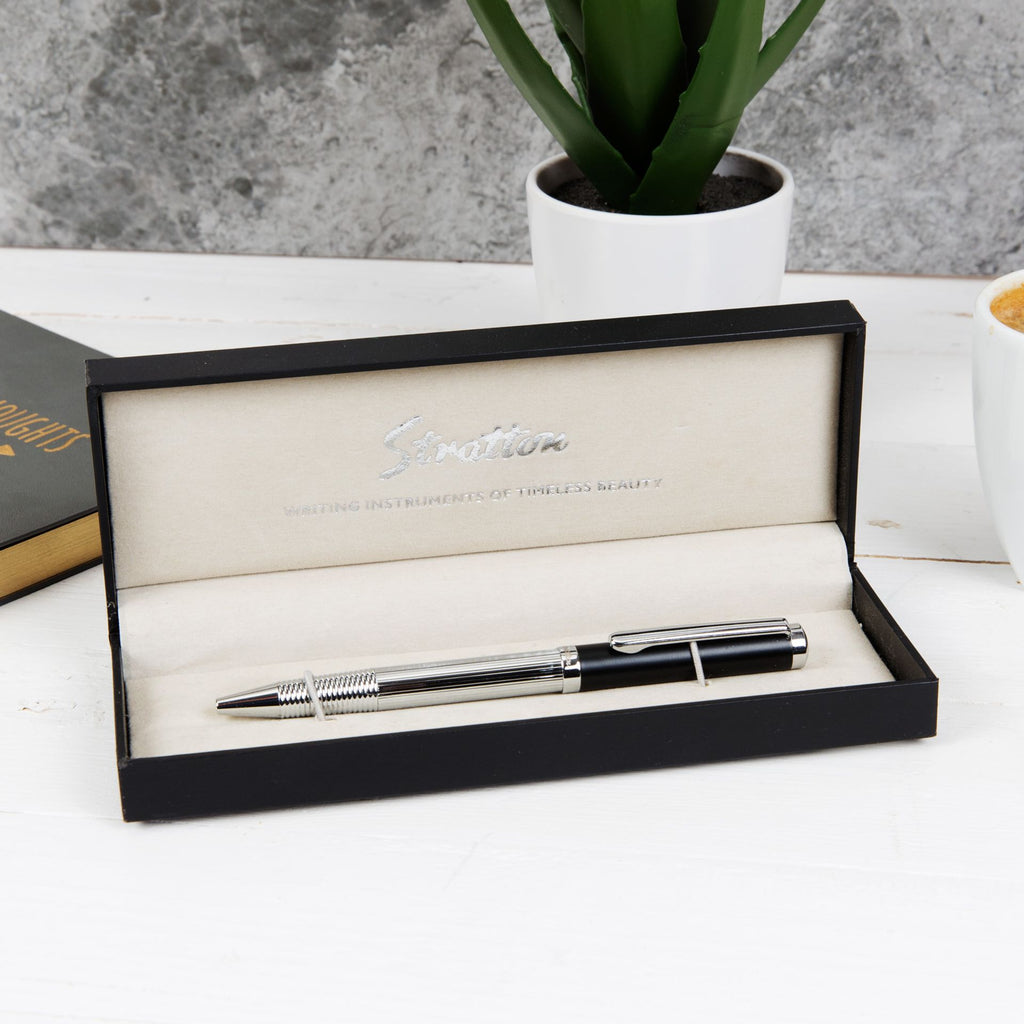 Stratton Black and Silver Ballpoint Pen complete with Gift Box