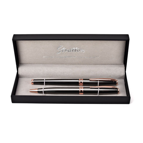 Stratton Black and Gold Rollerball and Ballpoint Pen Set complete with Gift Box