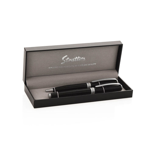 Stratton Black and Silver Rollerball and Ballpoint Pen Set complete with Gift Box