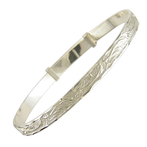 Silver embossed expanding childs bangle complete with presentation box