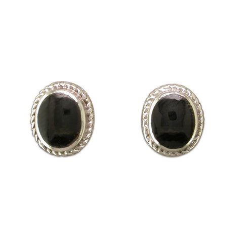 Silver Black Stone stud earrings complete with presentation box
