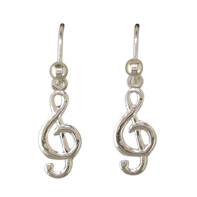 Silver treble clef drop earrings complete with presentation box