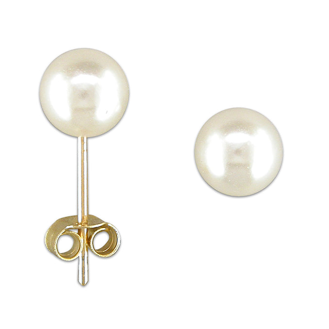 9ct Gold Simulated Pearl stud earrings complete with presentation box