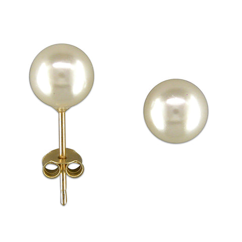 9ct Gold Simulated Pearl stud earrings complete with presentation box