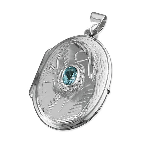 Silver Blue Topaz set Locket and Chain complete with presentation box