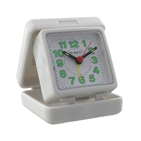 White Fold Up Case Travel Alarm Clock, 1 Year Guarantee