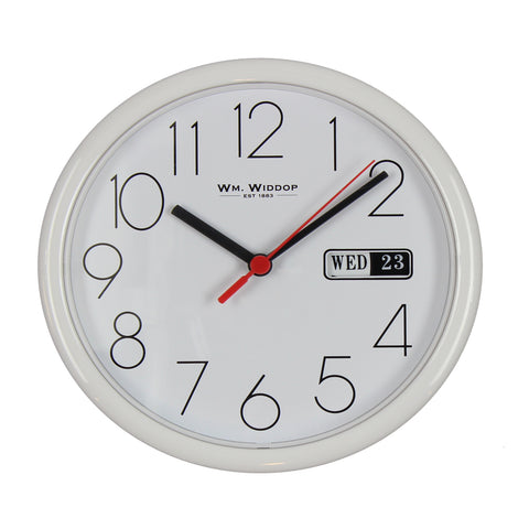 White Cased Day Date Wall Clock, 1 Year Guarantee